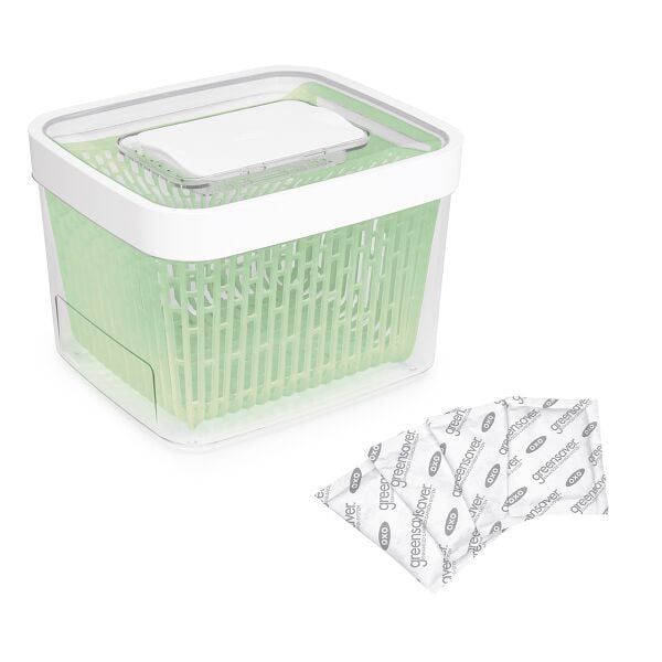 GreenSaver Produce Keeper (4.3 Qt) & GreenSaver Carbon Filter Refills - 4 Pack Bundle T7
