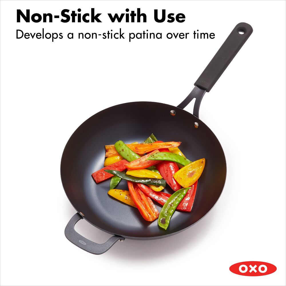 Carbon Steel Obsidian Series 12-Inch Wok with Silicone Sleeve L8