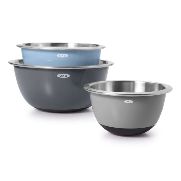 3-Piece Stainless Steel Mixing Bowl Set - Blue/Gray C1