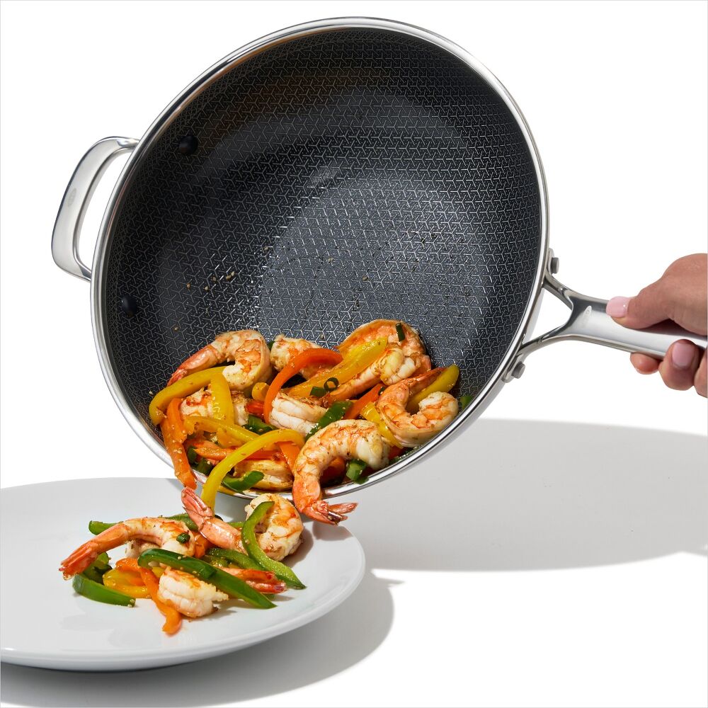 Trident Hybrid Non-Stick Stainless Steel 5 Qt Wok with Lid Y5