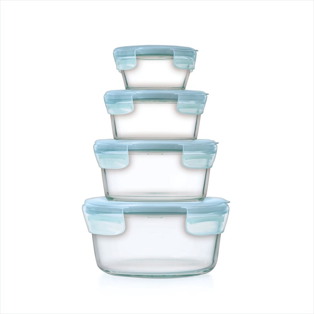 8-Piece Smart Seal Glass Round Container Set - Arctic Blue W4