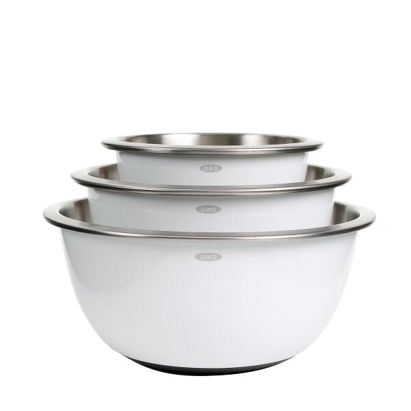 3-Piece Stainless Steel Mixing Bowl Set - White A1