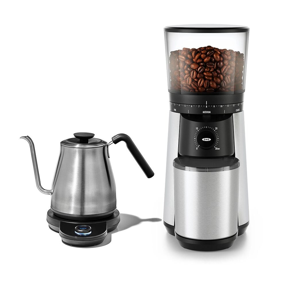 Adjustable Temperature Pour-Over Kettle & Conical Burr Coffee Grinder Bundle O8