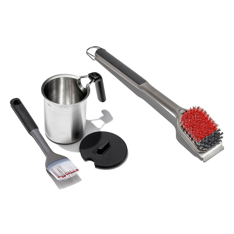 Grilling Basting Pot and Brush Set & Nylon Grill Brush for Cold Cleaning Bundle T1