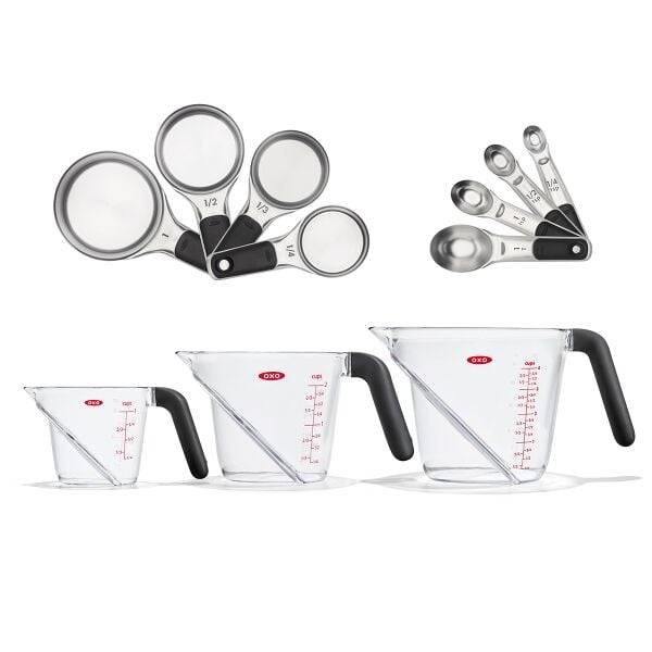 3 Piece Angled Measuring Cup Set & Stainless Steel Measuring Cups and Spoons Set Bundle R1