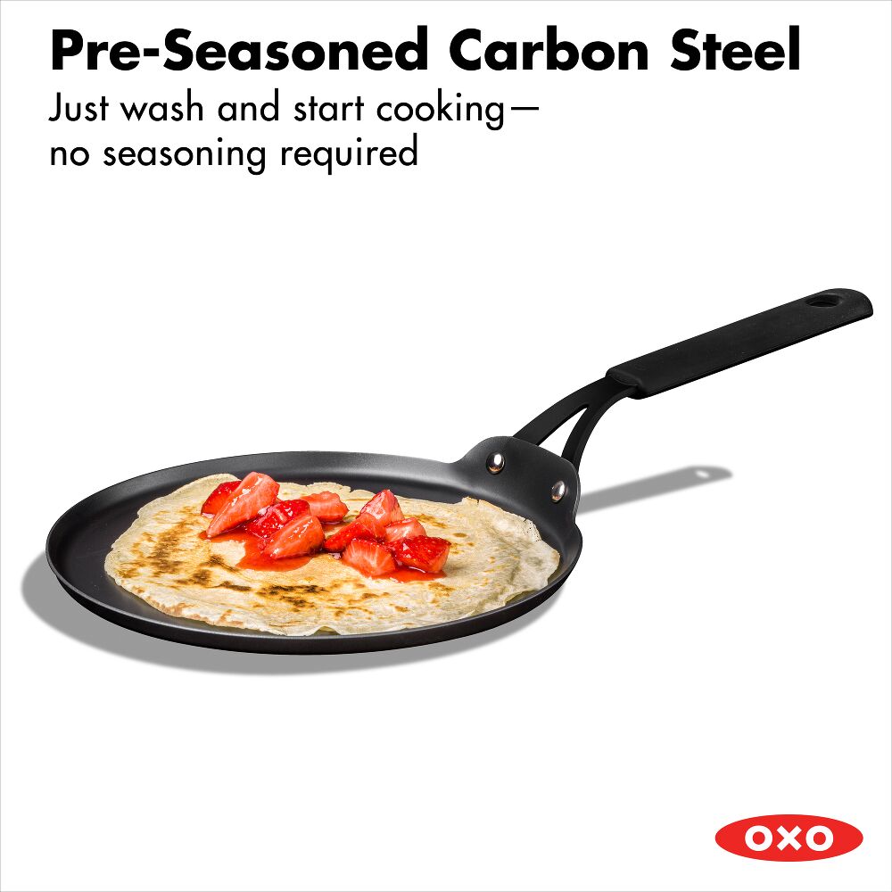 Obsidian Carbon Steel 10-Inch Crêpe Pan with Silicone Sleeve W8