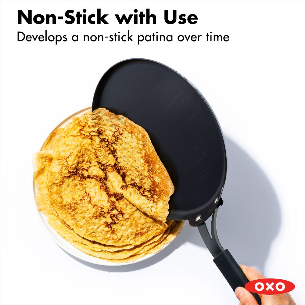 Obsidian Carbon Steel 10-Inch Crêpe Pan with Silicone Sleeve W8