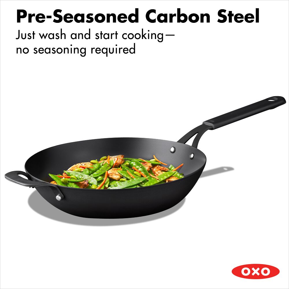 Carbon Steel Obsidian Series 12-Inch Wok with Silicone Sleeve L8