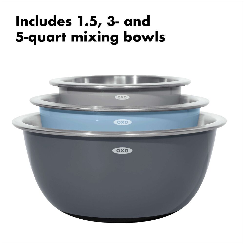 3-Piece Stainless Steel Mixing Bowl Set - Blue/Gray E1