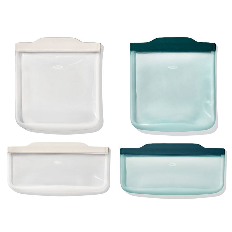 Silicone Reusable Bag -  4 Piece Lunch Set - Oat/Lagoon F5