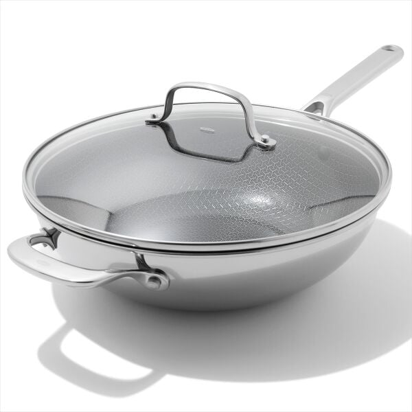 Trident Hybrid Non-Stick Stainless Steel 5 Qt Wok with Lid Y5