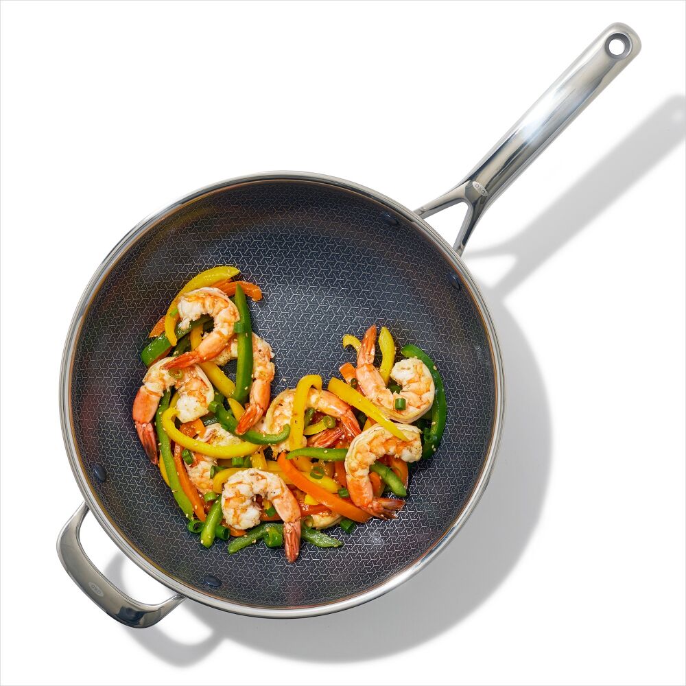 Trident Hybrid Non-Stick Stainless Steel 5 Qt Wok with Lid Y5