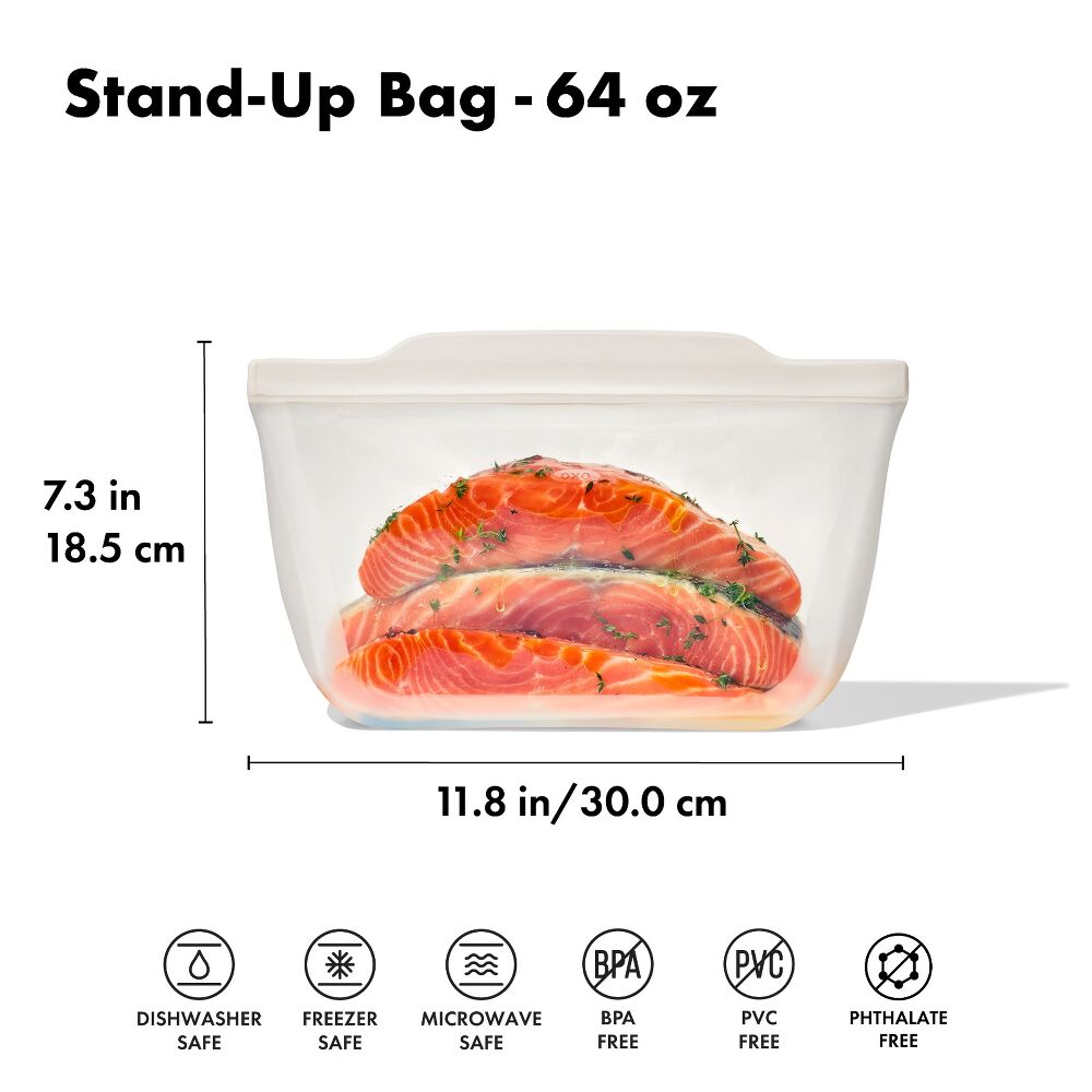 Silicone Reusable Bag - Stand-Up Half Gallon (64 oz) - Oat S1